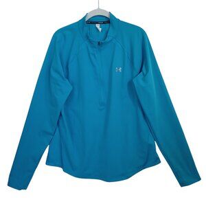 Under Armour Heat Gear Run‎ Running Shirt Womens  XL Blue 1/2 Zip Long Sleeves